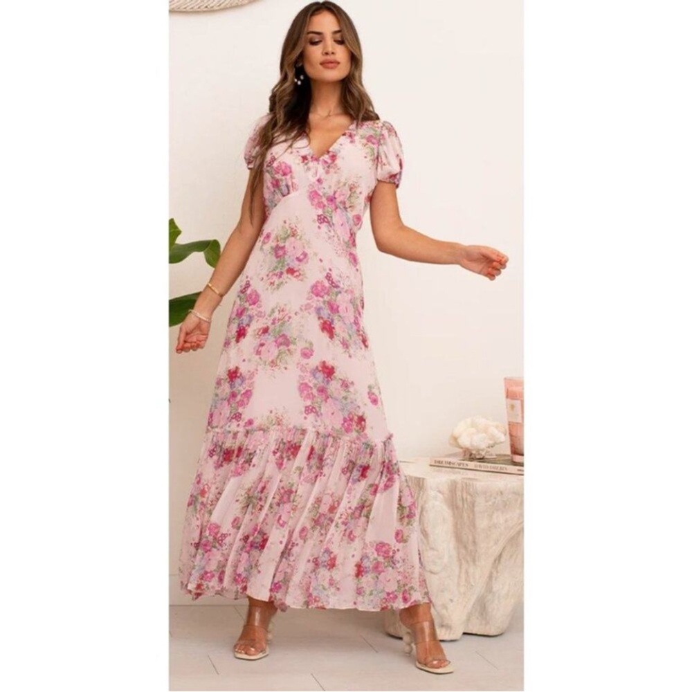 LoveShackFancy Shontelle Pink Tiered Ruffled Maxi Dress Barbie Garden Cottage 2 - Picture 7 of 7
